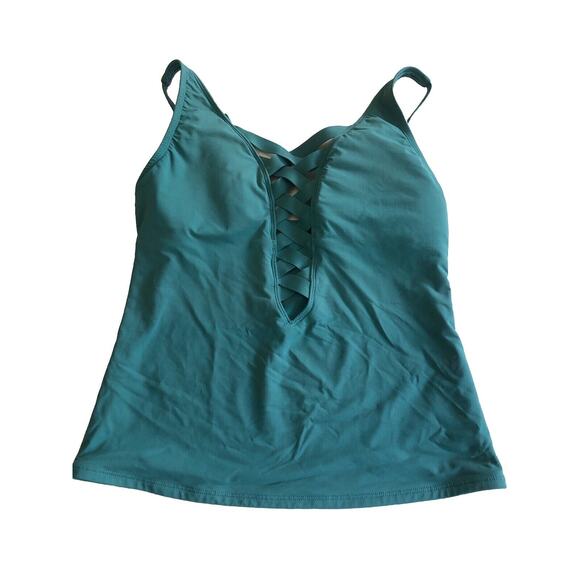 Bleu By Rod Beattie 8 Black Teal Green Tankini Swimsuit Criss Cross Thick Sz 10 - Picture 1 of 5